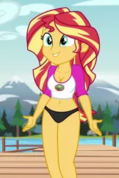 Size: 480x720 | Tagged: suggestive, derpibooru import, edit, edited screencap, editor:ah96, screencap, sunset shimmer, equestria girls, legend of everfree, belly button, black underwear, breast edit, breasts, cleavage, clothes, female, panties, solo, underwear, underwear edit