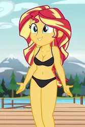 Size: 480x720 | Tagged: suggestive, derpibooru import, edit, edited screencap, editor:ah96, screencap, sunset shimmer, equestria girls, legend of everfree, belly button, black underwear, bra, breast edit, breasts, cleavage, clothes, e-cup bra, female, image, panties, png, solo, underwear, underwear edit