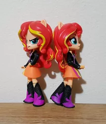 Size: 834x974 | Tagged: safe, artist:lockerobster, derpibooru import, sunset shimmer, equestria girls, boots, clothes, custom, doll, duality, equestria girls minis, eqventures of the minis, high heel boots, irl, jacket, leather jacket, photo, skirt, solo, toy