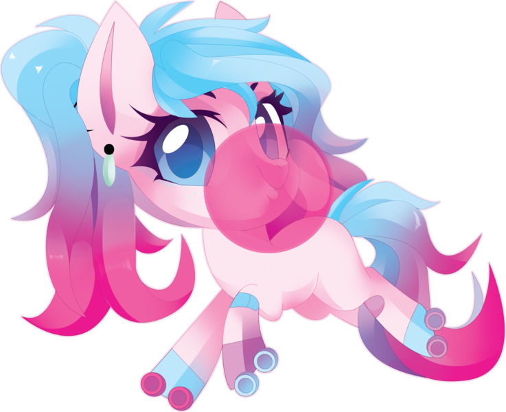 Size: 3665x2984 | Tagged: safe, artist:sorasku, derpibooru import, oc, oc:faylinn, unofficial characters only, earth pony, pony, bubblegum, ear piercing, earring, female, food, gradient mane, gum, high res, jewelry, mare, piercing, roller skates, simple background, solo, transparent background