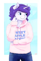 Size: 916x1364 | Tagged: anthro, artist:shiropoint, clothes, derpibooru import, hoodie, rarity, safe, solo