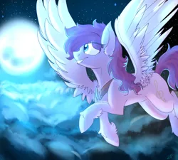 Size: 1800x1620 | Tagged: safe, artist:zaphyray, derpibooru import, oc, unofficial characters only, pegasus, pony, cloud, female, flying, mare, moon, solo