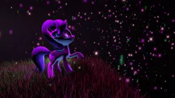 Size: 1920x1080 | Tagged: safe, artist:leomlp, derpibooru import, starlight glimmer, 3d, dark, grass, poster, raised hoof, solo, source filmmaker