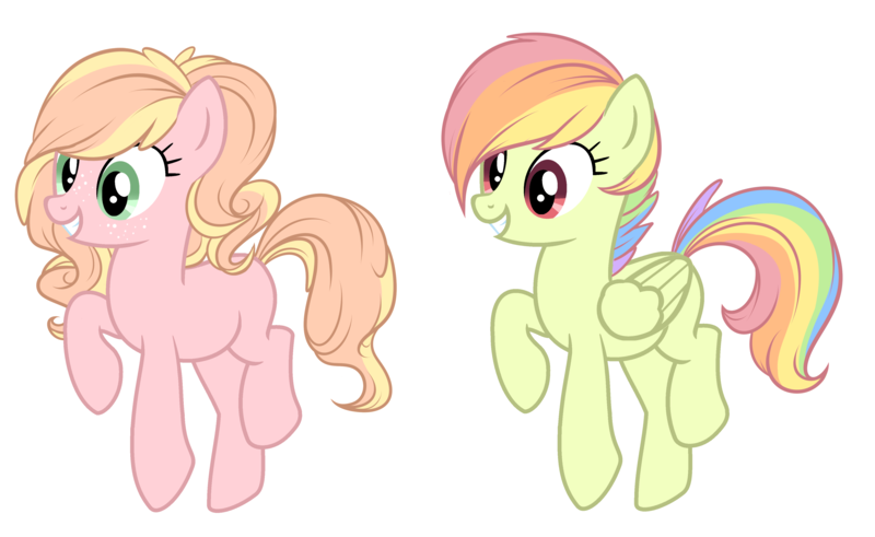 Size: 4208x2585 | Tagged: safe, artist:elskafox, derpibooru import, oc, unofficial characters only, earth pony, pegasus, pony, absurd resolution, female, magical lesbian spawn, mare, offspring, parent:applejack, parent:fluttershy, parent:pinkie pie, parent:rainbow dash, parents:applepie, parents:flutterdash, simple background, transparent background