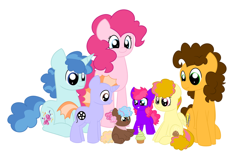 Size: 3500x2353 | Tagged: safe, artist:queenderpyturtle, derpibooru import, cheese sandwich, party favor, pinkie pie, oc, oc:butternut, oc:confetti burst, oc:polka party, oc:strawberry shortcake surprise, earth pony, pegasus, pony, unicorn, alternate universe, bisexual, cheesefavor, cheesepie, colt, family, female, filly, gay, magical gay spawn, magical threesome spawn, male, offspring, parent:cheese sandwich, parent:party favor, parent:pinkie pie, parents:cheesefavor, parents:cheesepie, parents:partycheesepie, parents:partypie, party trio, partycheesepie, partypie, polyamory, shipping, simple background, straight, white background