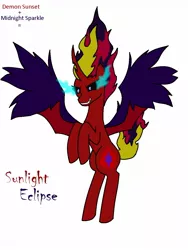 Size: 960x1280 | Tagged: safe, artist:hayley566, derpibooru import, sunset shimmer, twilight sparkle, twilight sparkle (alicorn), pony, equestria girls, counterparts, evil, fusion, midnight sparkle, simple background, sunset satan, twilight's counterparts, white background, xk-class end-of-the-world scenario