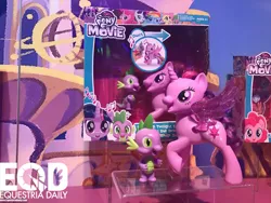 Size: 1200x900 | Tagged: safe, derpibooru import, official, spike, twilight sparkle, twilight sparkle (alicorn), alicorn, dragon, pony, my little pony: the movie, brushable, duet, irl, photo, toy, toy fair, toy fair 2017