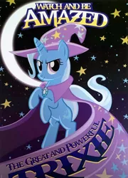 Size: 1044x1448 | Tagged: artist needed, source needed, safe, derpibooru import, trixie, pony, unicorn, bipedal, cape, clothes, confident, female, happy, hat, mare, poster, san diego comic con, sdcc 2014, smiling, solo, trixie's cape, trixie's hat