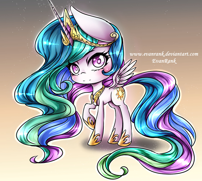 Size: 4044x3621 | Tagged: safe, artist:evanrank, derpibooru import, princess celestia, alicorn, pony, absurd resolution, blushing, chibi, cute, cutelestia, raised hoof, smiling, solo, spread wings