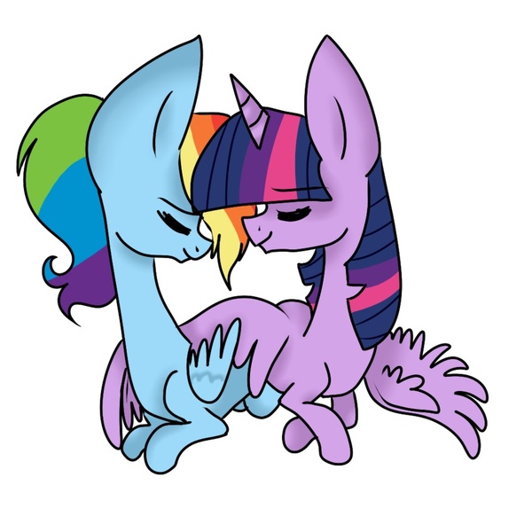 Size: 894x894 | Tagged: safe, artist:xsashax567, derpibooru import, rainbow dash, twilight sparkle, twilight sparkle (alicorn), alicorn, pony, eyes closed, female, lesbian, shipping, simple background, twidash, white background