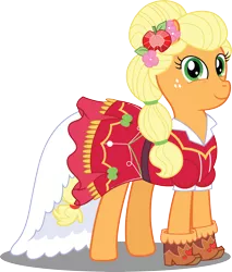 Size: 4780x5622 | Tagged: safe, artist:sugar-loop, derpibooru import, applejack, earth pony, pony, equestria girls, legend of everfree, absurd resolution, alternate hairstyle, clothes, crystal gala, dress, equestria girls outfit, freckles, gala dress, looking at you, simple background, smiling, solo, transparent background, vector