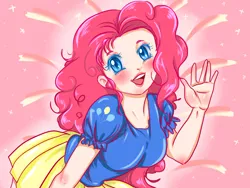 Size: 1400x1050 | Tagged: safe, artist:kyotoxart, derpibooru import, pinkie pie, equestria girls, clothes, cute, female, human coloration, open mouth, pleated skirt, skirt, solo, waving