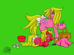 Size: 2594x1918 | Tagged: safe, artist:gwendelyn, derpibooru import, baby shady, shady, pony, baby, baby pony, basket, g1, picnic basket