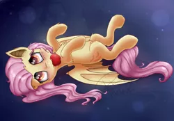 Size: 1024x711 | Tagged: safe, artist:pucksterv, derpibooru import, fluttershy, bat pony, pony, apple, blushing, commission, cute, flutterbat, food, fruit, shyabates, shyabetes, signature, solo