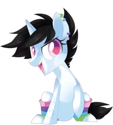 Size: 4253x4680 | Tagged: safe, artist:sorasku, derpibooru import, oc, unofficial characters only, pony, unicorn, absurd resolution, clothes, colored pupils, ear piercing, female, mare, piercing, simple background, sitting, socks, solo, striped socks, transparent background