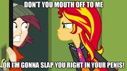 Size: 888x499 | Tagged: safe, derpibooru import, normal norman, sunset shimmer, equestria girls, family guy, image macro, lockers, meme