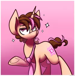 Size: 1024x1028 | Tagged: safe, artist:crownedspade, derpibooru import, oc, oc:think pink, unofficial characters only, pony, unicorn, male, necktie, simple background, solo, sparkles, stallion