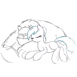 Size: 1100x1100 | Tagged: safe, artist:lemon, derpibooru import, oc, unofficial characters only, diamond dog, earth pony, pony, cuddling, sketch, sleeping, snuggling