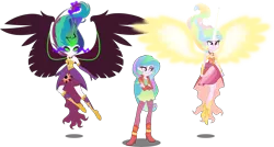 Size: 8000x4274 | Tagged: safe, artist:orin331, derpibooru import, princess celestia, equestria girls, absurd resolution, alternate universe, artificial wings, augmented, boots, clothes, crossed arms, dark magic, daydream-ified, dress, floating, gloves, high heel boots, magic, magic wings, midnight-ified, simple background, sleeveless, solo, sombra eyes, strapless, transparent background, triality, vector, wings, younger