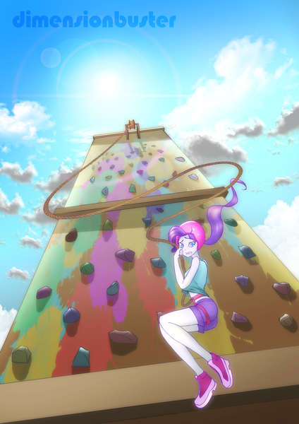 Size: 4093x5787 | Tagged: safe, derpibooru import, rarity, equestria girls, legend of everfree, absurd resolution, climbing wall, falling, midriff, oh crap face, rope, scared, solo