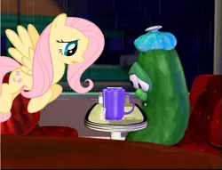 Size: 692x530 | Tagged: crossover, derpibooru import, feelings, fluttershy, larry the cucumber, safe, sympathy, veggietales