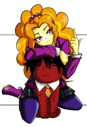 Size: 716x1046 | Tagged: safe, artist:trainbang, derpibooru import, adagio dazzle, oc, pony, equestria girls, clothes, crystal prep academy uniform, pantyhose, plushie, school uniform