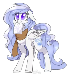 Size: 1783x1993 | Tagged: safe, artist:ohhoneybee, derpibooru import, oc, oc:winter mist, unofficial characters only, pegasus, pony, clothes, female, mare, mouth hold, paper, scarf, simple background, solo, transparent background