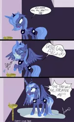 Size: 2931x4823 | Tagged: safe, artist:darkest-lunar-flower, derpibooru import, princess luna, alicorn, pony, absurd resolution, crying, dialogue, eyes closed, female, floppy ears, magic, mare, on the moon for too long, open mouth, ribs, s1 luna, solo, spread wings, teary eyes, telekinesis, water, water fountain, wharrgarbl, yelling