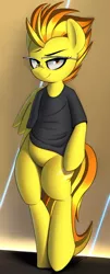 Size: 1208x3000 | Tagged: safe, artist:january3rd, derpibooru import, spitfire, pegasus, pony, semi-anthro, bipedal, bottomless, clothes, commission, featureless crotch, glasses, partial nudity, shirt, solo