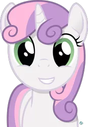 Size: 1900x2725 | Tagged: safe, artist:arifproject, derpibooru import, sweetie belle, pony, unicorn, arif's scrunchy pone, cute, female, filly, grin, looking at you, simple background, smiling, solo, transparent background, vector