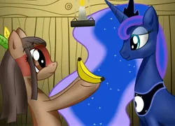 Size: 4032x2896 | Tagged: safe, artist:waffleberry, derpibooru import, princess luna, oc, oc:kuruminha, ponified, pony, absurd resolution, banana, brazil, brchan, candle, face paint, feather, food, indigenous brazilian, mascot