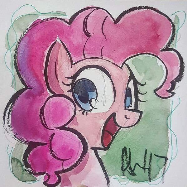 Size: 1080x1080 | Tagged: safe, artist:agnesgarbowska, derpibooru import, pinkie pie, earth pony, pony, bust, looking at you, portrait, solo, traditional art, watercolor painting