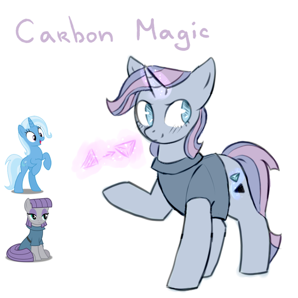 Size: 752x751 | Tagged: dead source, safe, artist:koteikow, derpibooru import, maud pie, trixie, oc, pony, unicorn, female, fusion, magic, mare