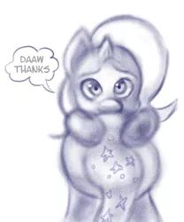 Size: 1200x1440 | Tagged: safe, artist:fauxsquared, derpibooru import, trixie, pony, unicorn, ask, clothes, cute, dialogue, diatrixes, hat, hiding, looking at you, monochrome, solo, trixie is magic, trixie's hat, tumblr