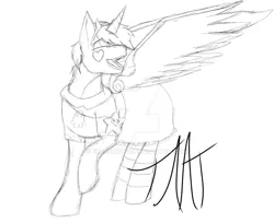 Size: 1024x837 | Tagged: safe, artist:bloodmoon6, derpibooru import, oc, oc:frost d. tart, unofficial characters only, alicorn, pony, alicorn oc, clothes, cosplay, costume, crossover, monochrome, simple background, sketch, solo, star butterfly, star vs the forces of evil, traditional art, white background