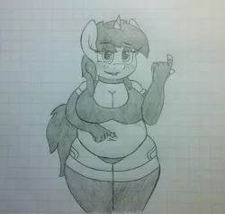 Size: 1280x1215 | Tagged: suggestive, artist:chromchill12, derpibooru import, oc, oc:littlepip, unofficial characters only, anthro, unicorn, fallout equestria, fanfic, bbw, beckoning, bedroom eyes, belly button, big breasts, blushing, bra, breasts, busty littlepip, chubby, cleavage, clothes, come hither, cutie mark, evening gloves, fanfic art, fat, female, freckles, gloves, grayscale, hooves, horn, lip bite, long gloves, monochrome, panties, simple background, solo, stockings, thigh highs, traditional art, underwear, vault suit, white background