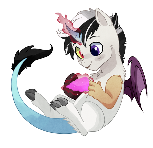 Size: 848x822 | Tagged: artist:hikariviny, derpibooru import, hybrid, interspecies offspring, magic, oc, oc:chaotic, offspring, parent:discord, parent:princess celestia, parents:dislestia, safe, simple background, solo, unofficial characters only, white background