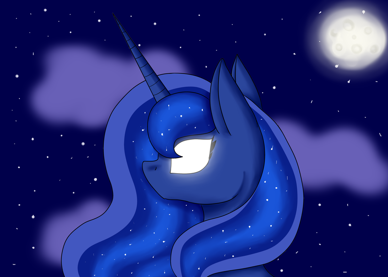 Size: 3500x2500 | Tagged: safe, artist:mintywaffle, derpibooru import, princess luna, full moon, glowing eyes, moon, night, solo, stars