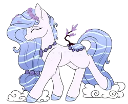 Size: 1600x1302 | Tagged: safe, artist:caldercloud, derpibooru import, oc, oc:lilac falls, unofficial characters only, original species, pond pony, eyes closed, female, mare, simple background, smiling, solo, transparent background