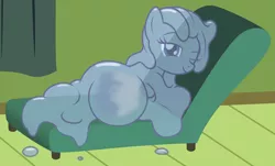 Size: 2988x1806 | Tagged: safe, artist:badumsquish, derpibooru import, oc, oc:tremble, unofficial characters only, goo pony, original species, draw me like one of your french girls, dripping, fainting couch, female, lidded eyes, looking at you, lying down, melting, one eye closed, pregnant, side, smiling, solo, transparent flesh, wink
