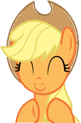 Size: 1606x2437 | Tagged: safe, artist:cyanlightning, derpibooru import, applejack, pony, gauntlet of fire, animated, clapping, clapping ponies, cute, eyes closed, female, gif, jackabetes, mare, simple background, smiling, solo, transparent background, vector