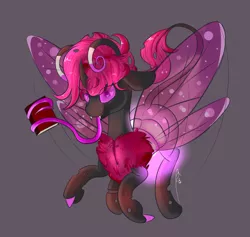 Size: 2161x2047 | Tagged: safe, artist:epicenehs, derpibooru import, oc, oc:kirja, unofficial characters only, changeling, book, changeling oc, female, flyin, pink changeling, simple background, solo, tongue out