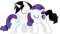 Size: 2874x1609 | Tagged: safe, artist:barrfind, derpibooru import, rarity, oc, oc:barrfind, pony, unicorn, canon x oc, cuddling, eyes closed, female, male, rarifind, shipping, simple background, snuggling, straight, transparent background, vector