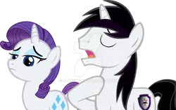 Size: 1024x644 | Tagged: safe, artist:barrfind, derpibooru import, rarity, oc, oc:barrfind, pony, unicorn, canon x oc, eyes closed, female, male, rarifind, shipping, simple background, straight, talking, transparent background, vector, watermark