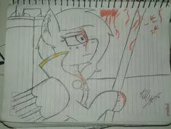 Size: 2576x1932 | Tagged: artist:kellysans, bleeding, blood, derpibooru import, grimdark, lined paper, oc, solo, traditional art, unofficial characters only