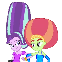 Size: 892x896 | Tagged: safe, artist:ktd1993, derpibooru import, starlight glimmer, tree hugger, equestria girls, afro, alternate hairstyle, beehive hairdo, crack shipping, equestria girls-ified, female, lesbian, shipping, starhugger