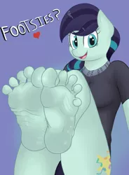 Size: 700x950 | Tagged: anonymous artist, anthro, clothes, coloratura, derpibooru import, feet, feet up, foot fetish, foot focus, looking at you, panties, plantigrade anthro, rara, sitting, smiling, soles, solo, spread toes, suggestive, toes, underwear, wrinkles