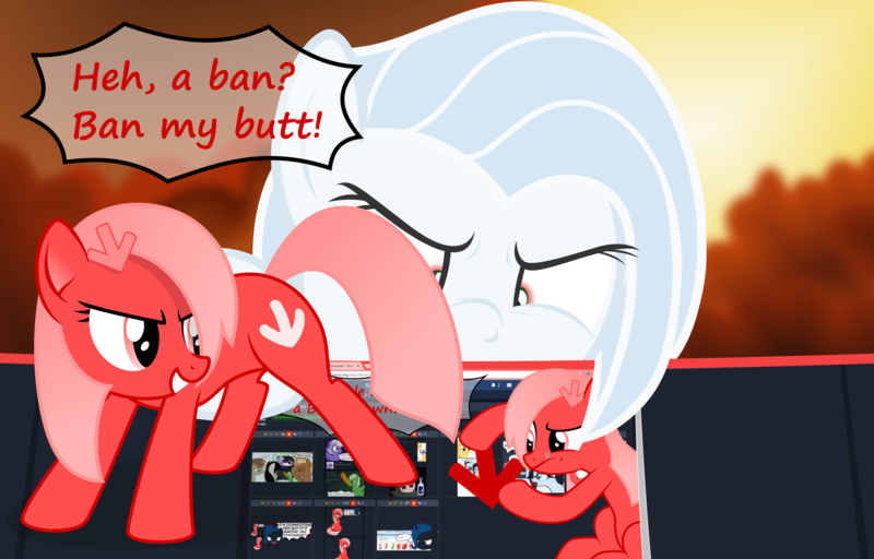 Size: 2999x1920 | Tagged: safe, artist:arifproject, artist:badumsquish, derpibooru import, part of a set, oc, oc:albany, oc:downvote, oc:theme, ponified, unofficial characters only, earth pony, pony, derpibooru, derpibooru ponified, dialogue, downvote vs theme, female, hairclip, meta, part of a series, reply, teasing, vector, we need to go deeper