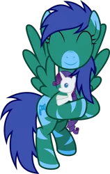 Size: 6400x10133 | Tagged: safe, artist:parclytaxel, derpibooru import, oc, oc:flashy, unofficial characters only, pegasus, pony, .svg available, absurd resolution, eyes closed, flying, happy, hug, looking at you, plushie, rarity plushie, simple background, smiling, solo, transparent background, vector