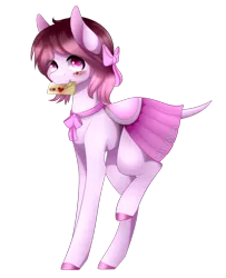 Size: 1024x1261 | Tagged: safe, artist:itsizzybel, derpibooru import, oc, oc:valentina, unofficial characters only, earth pony, pony, bow, clothes, dock, dress, female, freckles, hair bow, letter, mare, mouth hold, simple background, solo, transparent background